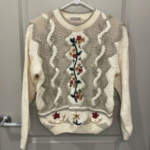 Huntington Ridge knitted by hand, retro, long sleeve sweater embroidered size M